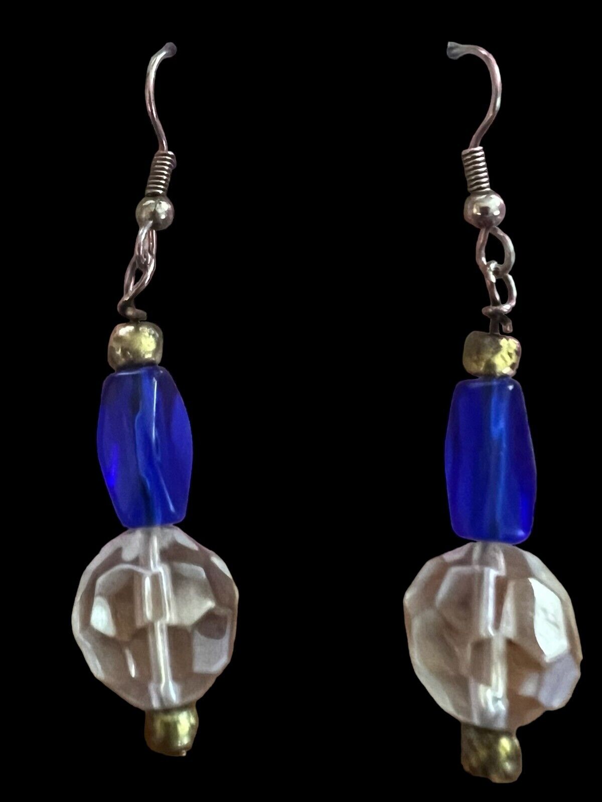 Vintage Earrings Unique Design Blue & Clear Stones