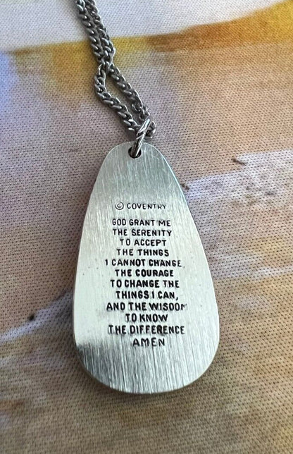 Vintage Silvertone "Coventry" Praying hands Serenity  Blessing Necklace