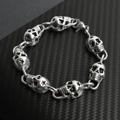 Stainless Steel Punk Skull Link Chain Bracelet Gothic Biker Jewelry