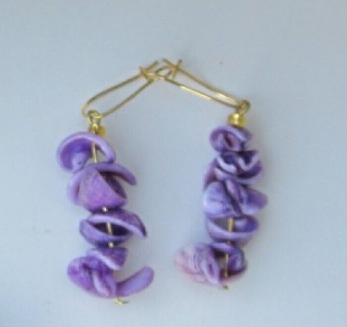 FUN! FUN! Puka Purple Shell Earrings Beach Style Lightweight-2 Pair