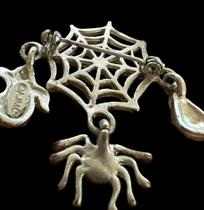 Halloween Metal Pumpkin Pin  w/3 Charms Signed AJMC