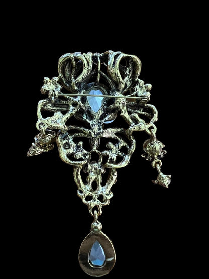 Fashion Jewelry Designer Style  Cluster Pin Clear Rhinestones Big & Bold