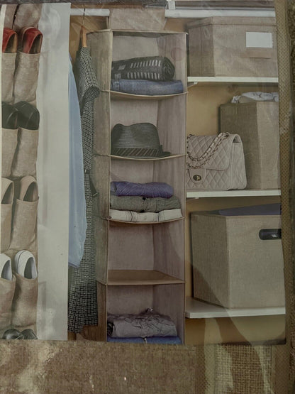 Closet Long Fabric Over Closet Rod Hanging Organizer / 6 Shelves
