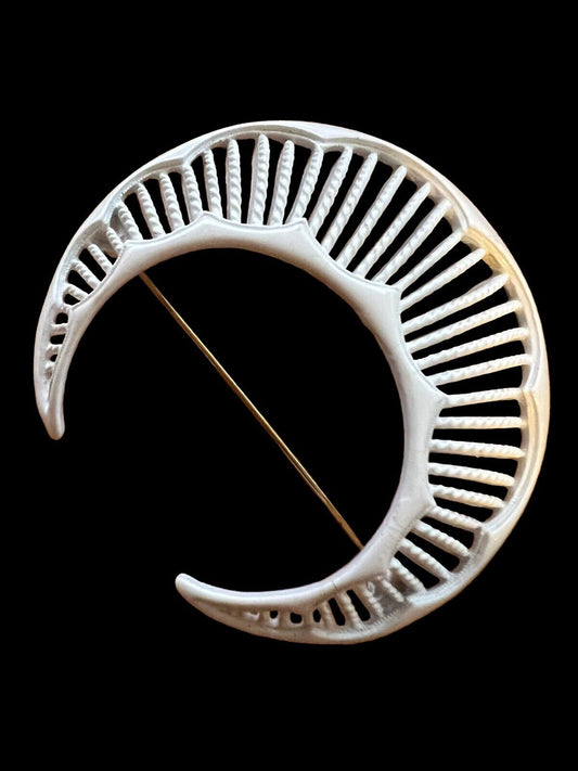 Vintage Monet Moon Shape White Enamel Pin
